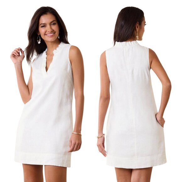 Tommy Bahama Dresses & Skirts - Tommy Bahama Two Palms Double Ruffle Dress 100% Linen Beachy Coastal White - XS